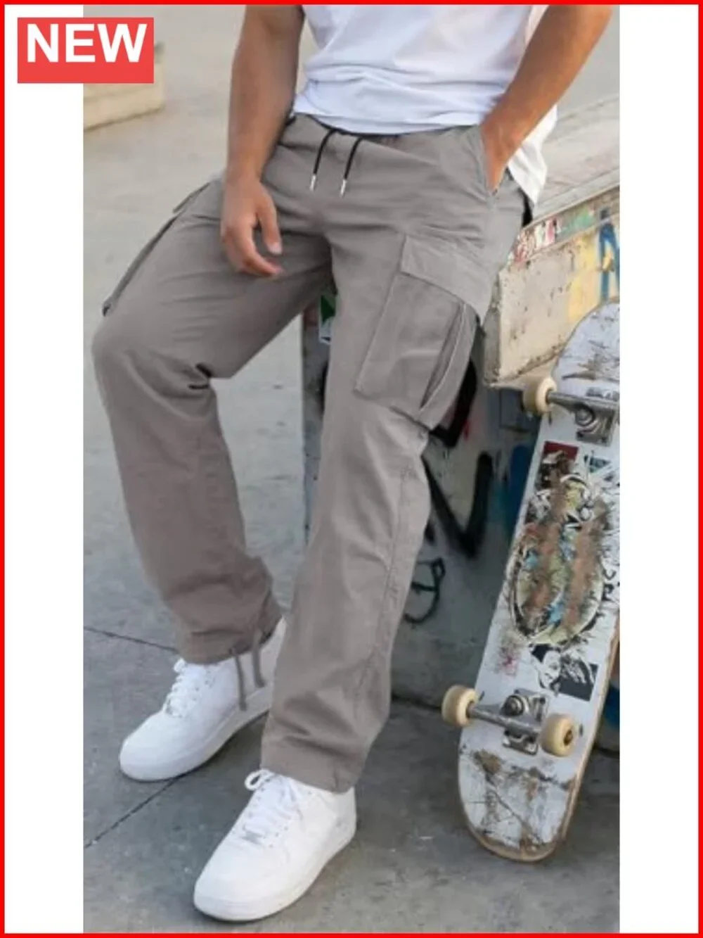 Cargo Pants Drawstring Casual Hiking Joggers Athletic Trousers Cotton Loose